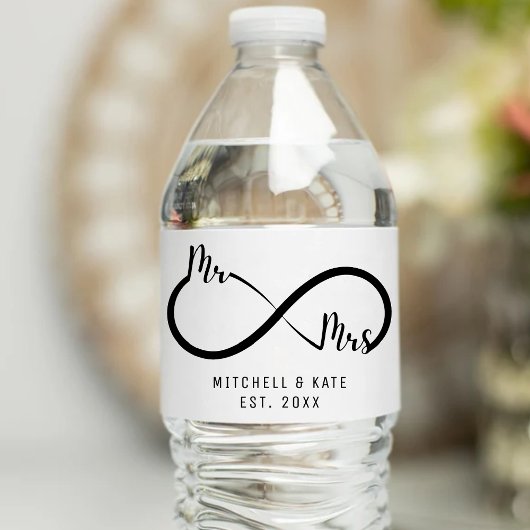 Étiquette Pour Bouteilles D'eau Mariage du symbole M & Mme Infinity