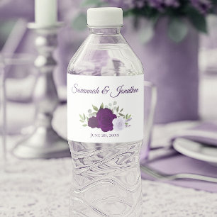 Étiquette Pour Bouteilles D'eau Mariage Élégant aux Roses Violettes & Lavande