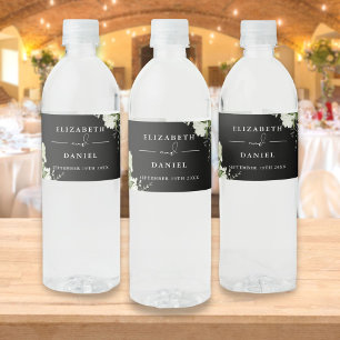 Étiquette Pour Bouteilles D'eau Mariage Élégant Floral Vert et Blanc