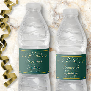 Étiquette Pour Bouteilles D'eau Mariage Émeraude Élégant Fleuron Or