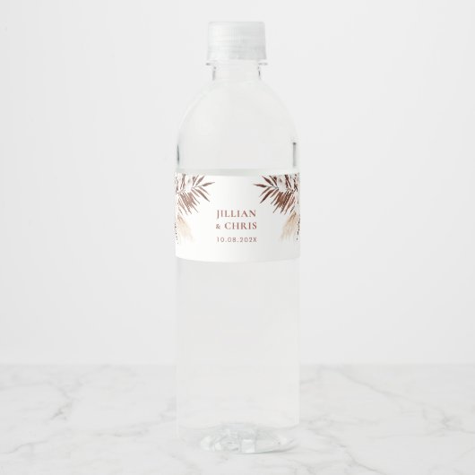 Étiquette Pour Bouteilles D'eau mariage en terre cuite boho pampas (Devant)