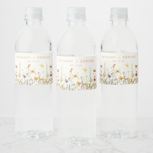 Étiquette Pour Bouteilles D'eau Mariage Fleur sauvage rustique (Bouteilles)