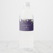 Étiquette Pour Bouteilles D'eau mariage fleuri d'aquarelle violette (Devant)