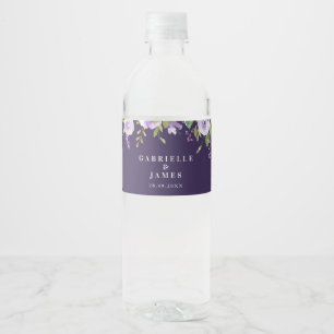 Étiquette Pour Bouteilles D'eau mariage fleuri d'aquarelle violette