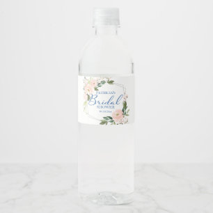 Étiquette Pour Bouteilles D'eau Mariage Floral Bleu Argent Géométrique Rose Tendre
