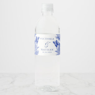 Étiquette Pour Bouteilles D'eau Mariage floral bleu et blanc classique