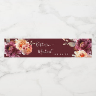 Étiquette Pour Bouteilles D'eau Mariage Floral Bourguignon Aquarelle