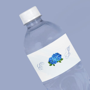 Étiquette Pour Bouteilles D'eau Mariage Floral Hydrangea Bleu