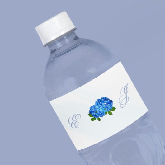 Étiquette Pour Bouteilles D'eau Mariage Floral Hydrangea Bleu
