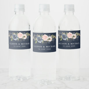Étiquette Pour Bouteilles D'eau mariage floral marine et roux