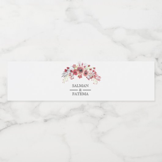 Étiquette Pour Bouteilles D'eau Mariage floral rose brun (Étiquettes simples)