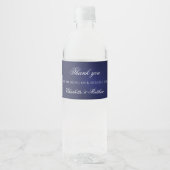Étiquette Pour Bouteilles D'eau Mariage marine bleu blanc script merci (Devant)