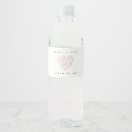 Étiquette Pour Bouteilles D'eau Mariage Minimal Fleur Rose Pâle Cœur (Devant)