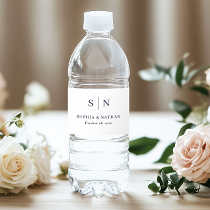 Étiquette Pour Bouteilles D'eau Mariage minimaliste et chic avec monogramme blanc