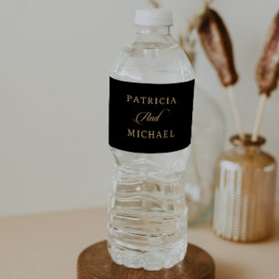 Étiquette Pour Bouteilles D'eau Mariage Minimaliste Noir et Or Classique