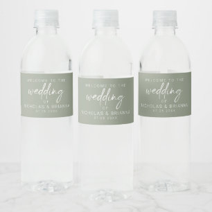 Étiquette Pour Bouteilles D'eau Mariage minimaliste Sage Green Boho Élégant