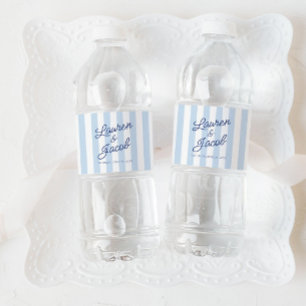 Étiquette Pour Bouteilles D'eau Mariage Moderne Minimaliste Rayures Bleues