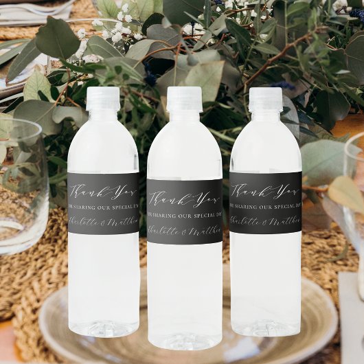 Étiquette Pour Bouteilles D'eau Mariage moderne noir blanc merci