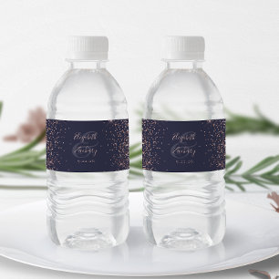 Étiquette Pour Bouteilles D'eau Mariage Moderne Paillettes Bleu Foncé Or Rose