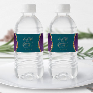 Étiquette Pour Bouteilles D'eau Mariage Moderne Violet Or Agate Bleu Cyan