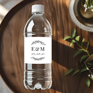 Étiquette Pour Bouteilles D'eau Mariage Monogramme Branche de Laurier