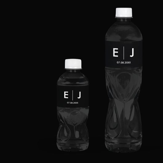 Étiquette Pour Bouteilles D'eau Mariage Monogramme noir et blanc