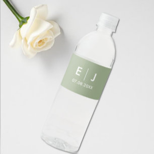 Étiquette Pour Bouteilles D'eau Mariage Monogramme Vert Sauge & Blanc