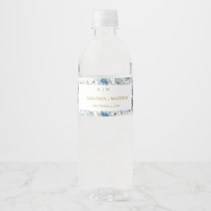 Étiquette Pour Bouteilles D'eau Mariage Navy Fleur Bleu Poussiéreux Floraison de P
