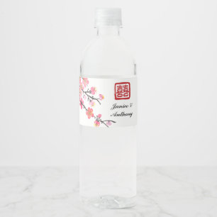 Étiquette Pour Bouteilles D'eau mariage oiseaux floraux peinture à l'encre chinois