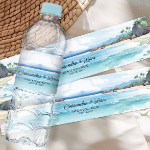 Étiquette Pour Bouteilles D'eau Mariage Paysage Marin Océan Bleu Estival