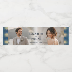 Étiquette Pour Bouteilles D'eau Mariage personnalisé Gold & Blue pois