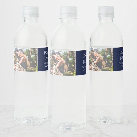 Étiquette Pour Bouteilles D'eau Mariage Photo Custom Marine Mariage bleu (Bouteilles)