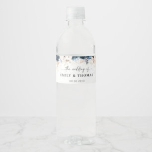 Étiquette Pour Bouteilles D'eau Mariage Rose bleu et poussiéreux de la marine