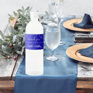 Étiquette Pour Bouteilles D'eau Mariage royal bleu argent brillant coeur merci
