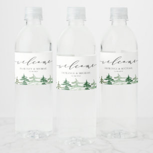 Étiquette Pour Bouteilles D'eau Mariage rustique aquarelle forêt boisée