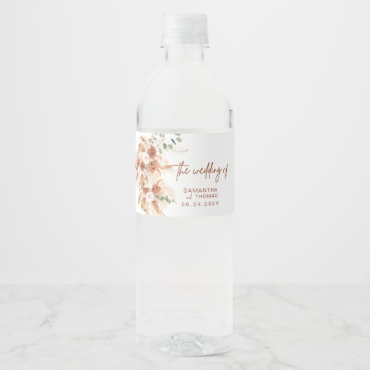 Étiquette Pour Bouteilles D'eau Mariage Terracotta Bohème Audacieux Éclatant (Devant)