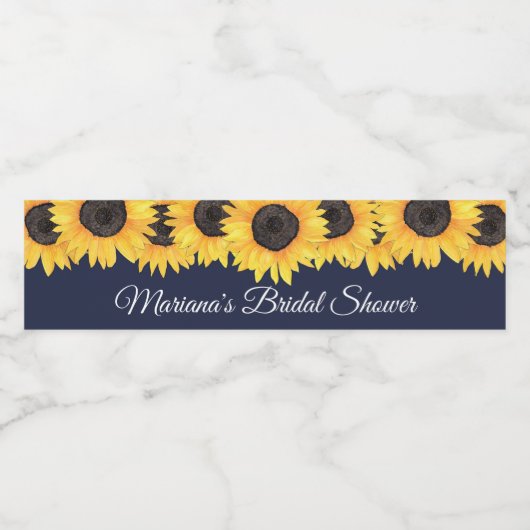 Étiquette Pour Bouteilles D'eau Mariage Tournesols rustiques bleu marine (Étiquettes simples)