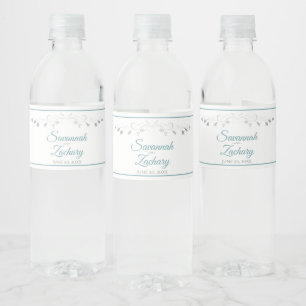 Étiquette Pour Bouteilles D'eau Mariage Vintage turquoise et gris élégant