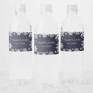 Étiquette Pour Bouteilles D'eau Marine Blue Snowflakes Mariage d'hiver