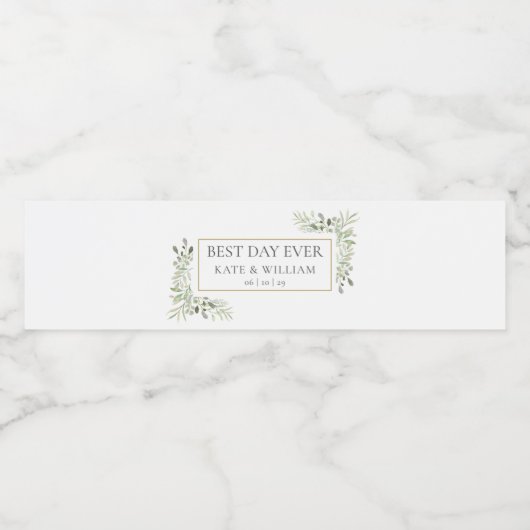 Étiquette Pour Bouteilles D'eau Meilleur Jour jamais verdoyant Foliage Mariage (Étiquettes simples)