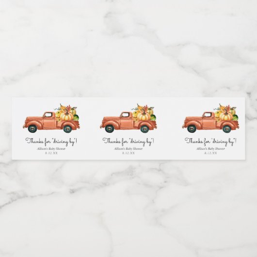Étiquette Pour Bouteilles D'eau Merci de conduire par Autumn Truck Favor (Étiquettes simples)