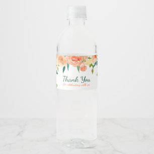 Étiquette Pour Bouteilles D'eau Merci floral de baby shower de la pêche