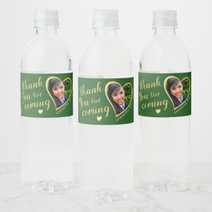 Étiquette Pour Bouteilles D'eau Merci vert et or 2025 Graduation