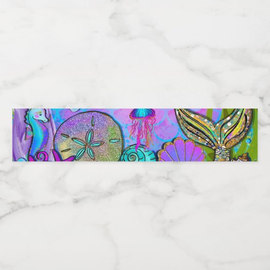 Étiquette Pour Bouteilles D'eau Mermaiers & Sea Shells Pink Sparkly Party (Étiquettes simples)