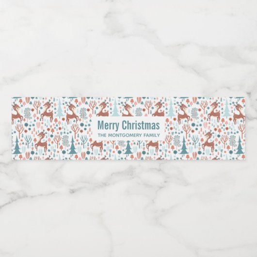 Étiquette Pour Bouteilles D'eau Mignonne cerf en Forêt Whimsical Noël Motif (Étiquettes simples)