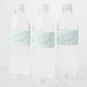 Étiquette Pour Bouteilles D'eau Minimaliste Bleu Poussiéreux Oh Bébé Éléphant Baby