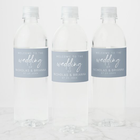 Étiquette Pour Bouteilles D'eau Minimaliste Dusty Blue moderne Mariage élégant (Bouteilles)