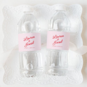 Étiquette Pour Bouteilles D'eau minimaliste moderne rose et Mariage rouge