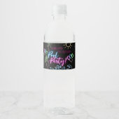 Étiquette Pour Bouteilles D'eau Modern Neon Glow Black Pool Party Birthday (Devant)