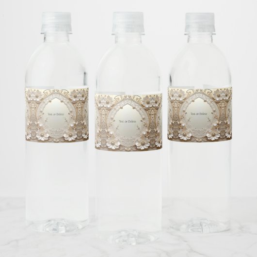 Étiquette Pour Bouteilles D'eau Modern White Flowers Pearls Water Bottle Label (Bouteilles)